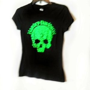 Lucky Harley Davidson clover skull black top